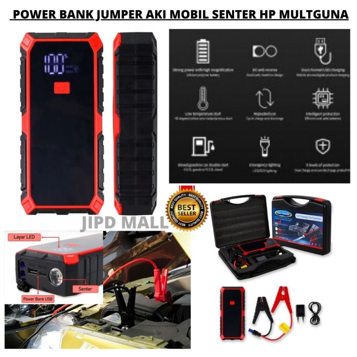 Gercep Power Bank Jumper Aki Mobil Senter Usb Charger Hp 20000Mah 111131