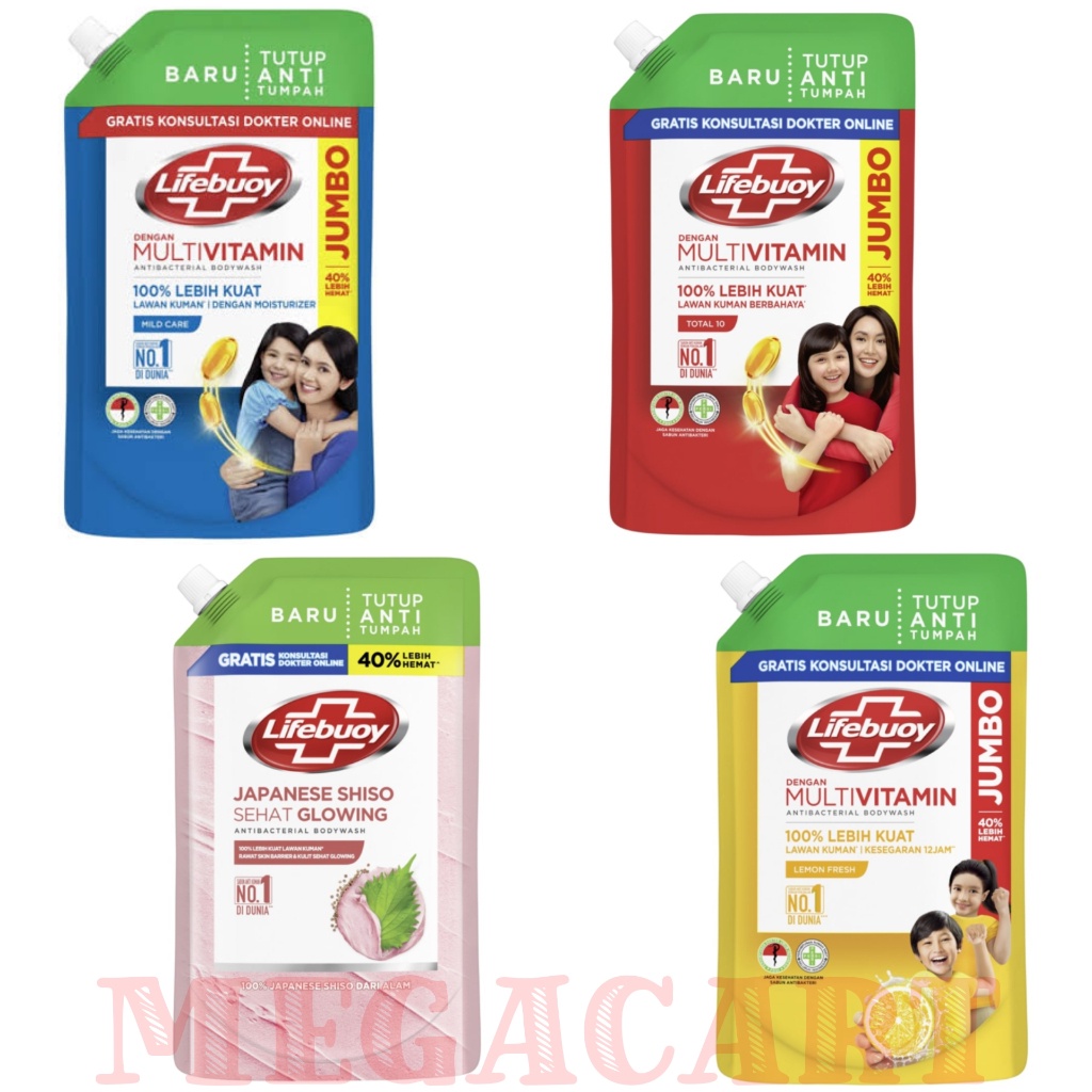 Lifebuoy Body Wash Total 10 Mild Care Lemon Fresh Refill 800ml Busa melimpah untuk membersihkan