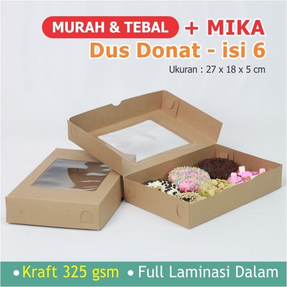 (Expert) Dus Box Donat isi 3/6 Mika Jendela -Kraft Laminasi -Box Brownies Mika