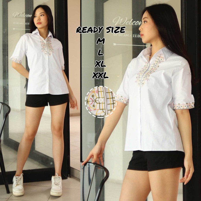 BLOUSE KATUN BORDIR PUTIH ATASAN KEMEJA BLOUSE KATUN PUTIH IMPORT