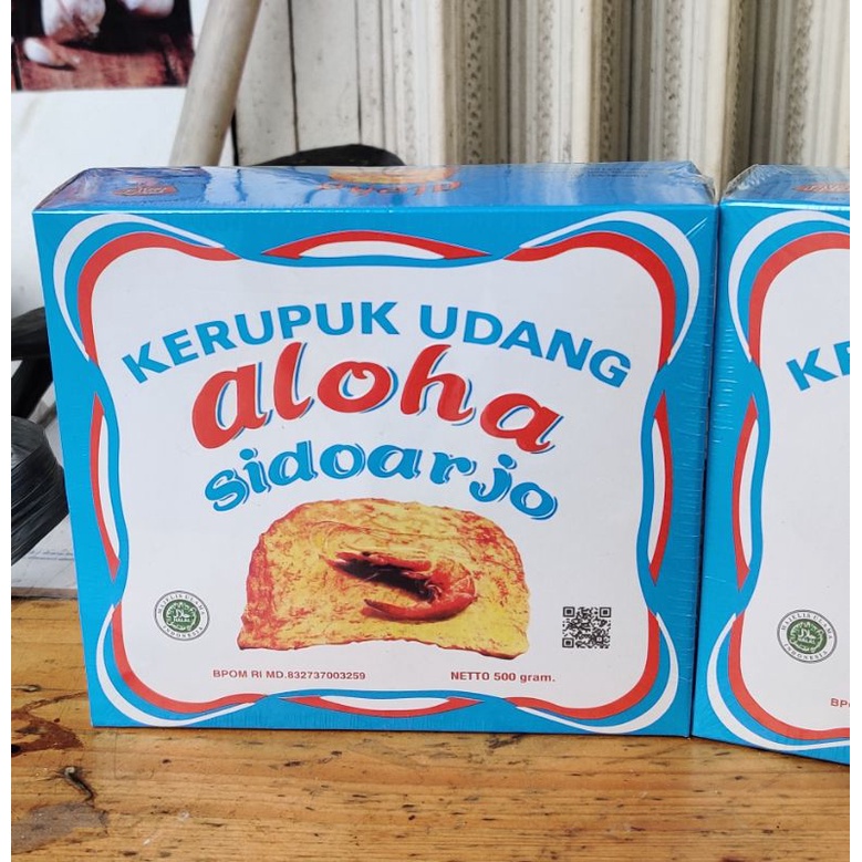 

A Kerupuk Udang Aloha Sidoarjo 500Gr Super Extra Biru Box