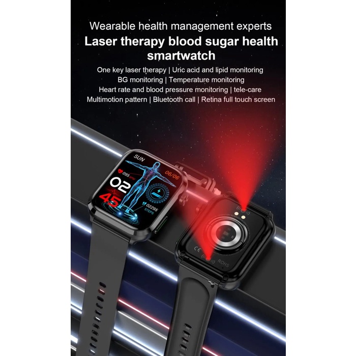 Smartwatch LASER Jam Kesehatan Diabetes Hipertensi Terapi Tensi Darah