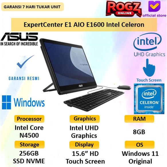 Asus Expert Centre AIO E1600 Intel Celeron N4500 8GB 256 SSD W 11 15.6 TOUCH SCREEN