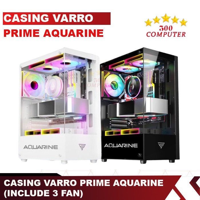 Casing Gaming Varro Prime Aquarine White Black BONUS 3FAN