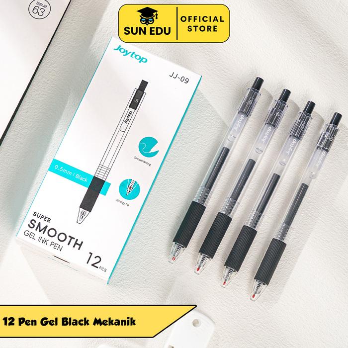 

12Pcs Gel Pen Smooth /Pulpen Gel Mekanik 0.5Mm Hitam Stationery Pulpen Gel