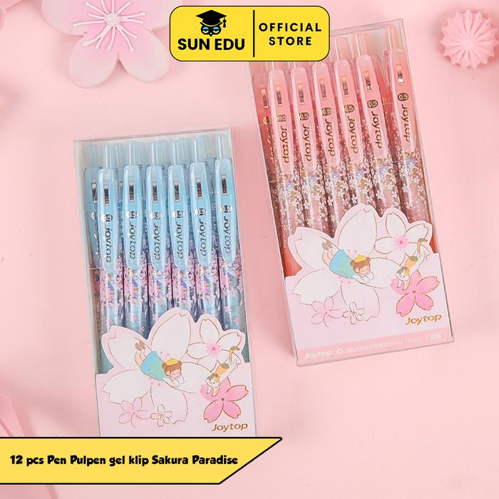 

12Pcs Pena Gel Klip Sakura 0.5Mm Hitam - Alat Tulis