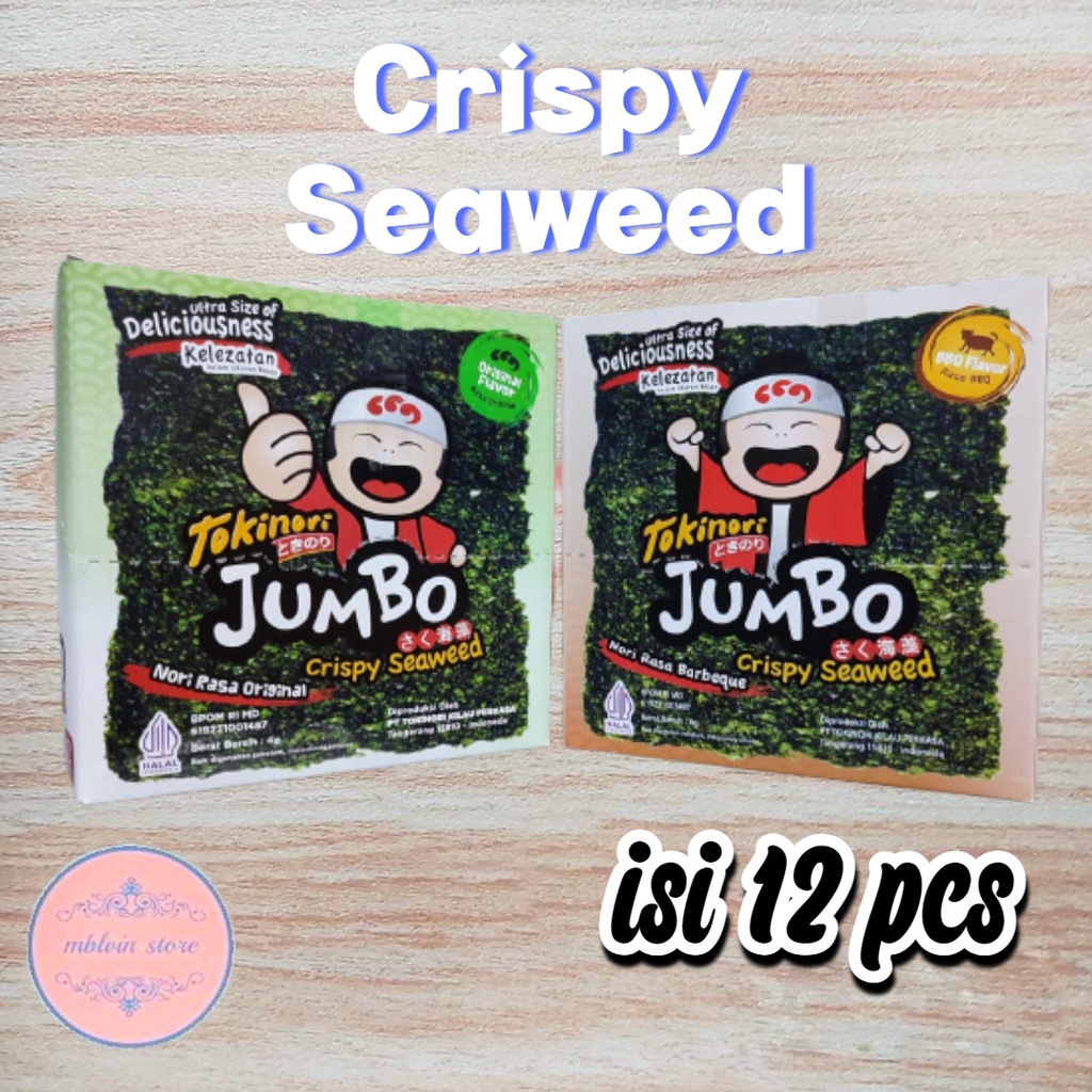 

A Tokinori Jumbo Crispy Seaweed Box Isi 12 Pcs @4 Grm