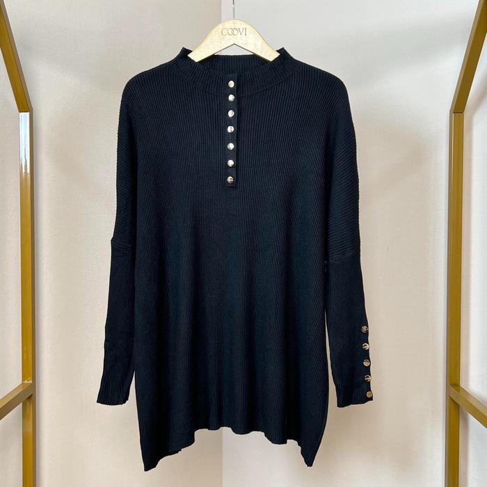 Coovi Folly Tunik Oversize Gold Button - Atasan Tunik Wanita Lengan Panjang Polos Knitwear Rajut