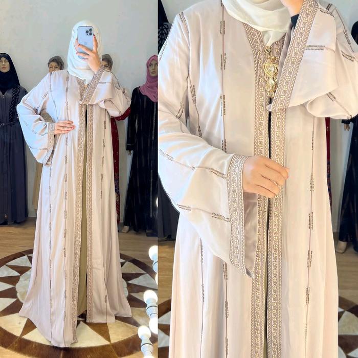 Abaya Pesta Putih Import Arab Mesir Mewah