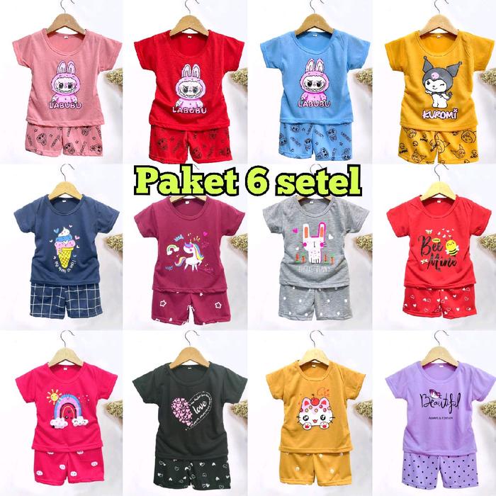 PAKET USAHA 5 SETEL & 6 SETEL/SETELAN BAJU ANAK PEREMPUAN LABUBU