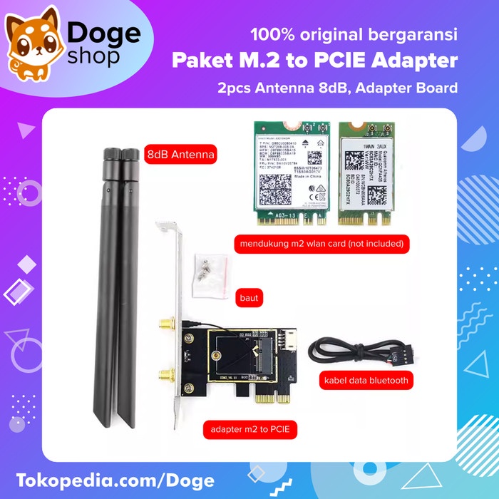NGFF M2 to PCIE + Paket Antenna Wireless Network WLAN Card Adapter Board Bluetooth AX210 BE200 WIFI