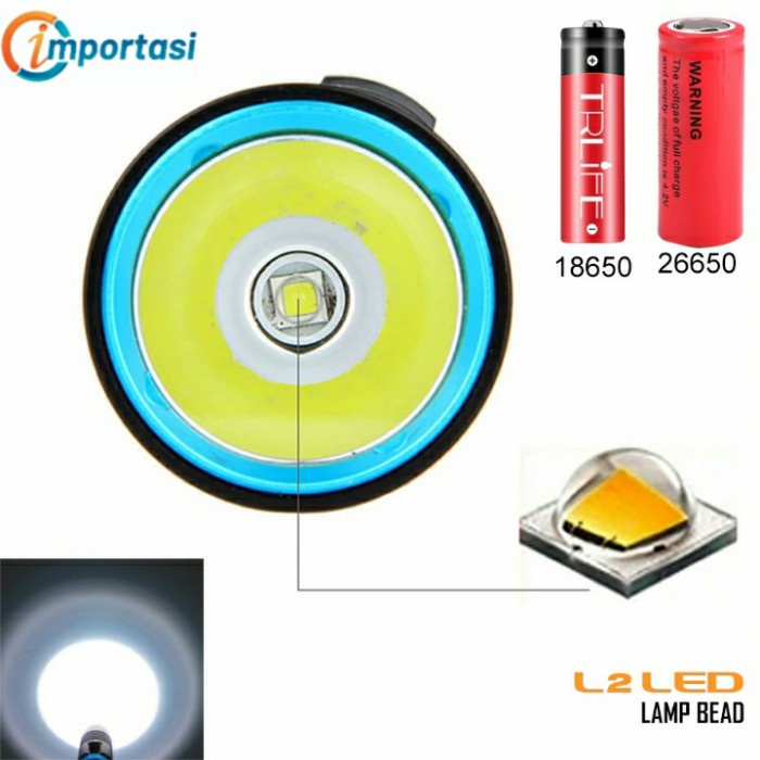 Best- Senter LED Diving Underwater L2 3800 Lumen Waterproof Scuba Selam 100m