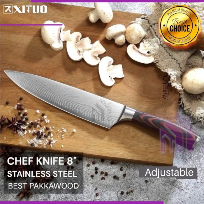 PREMIUM XITUO Pisau Dapur Set Chef Damascus Pattern Pisau Daging