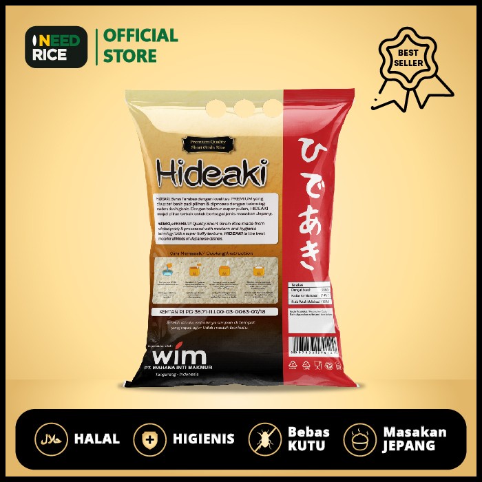 

Lezat- Beras Jepang Hideaki 5kg- HALAL-Lengket Cocok untuk Sushi
