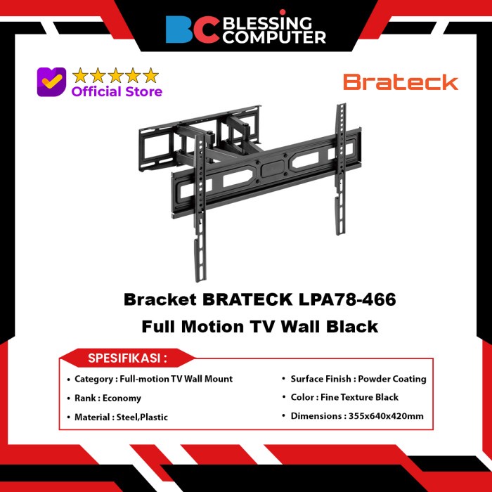 PREMIUM Bracket BRATECK LPA78-466 Full Motion TV Wall Black For LED TV Flat 37 - 80 Inchi