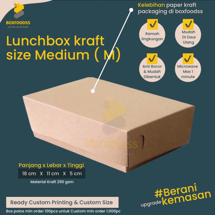 PREMIUM Lunch box paper - medium isi 100pc paper kraft aman untuk makanan