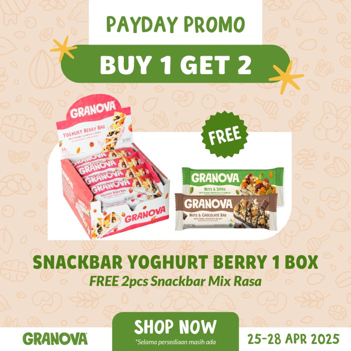 

Granova - Snackbar Yoghurt Berry 26gr x 16 pc (Rasa Beri dan Yoghurt) - Cemilan Sehat, Gandum, Halal