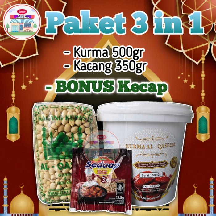 

Lezat- PAKET Kurma 500 Gram + Kacang Kupas 350 Gram BONUS 1 Sachet Kecap Camilan Manis