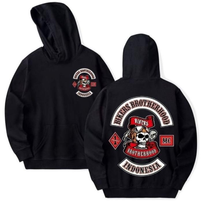Jacket Hoodie Bikers brotherhood MC 1% cutton up fleece full black