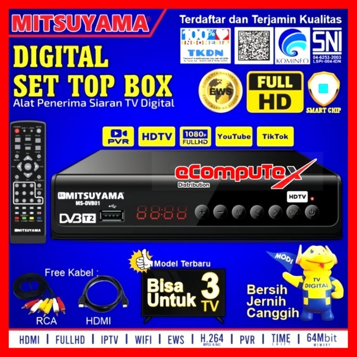 SET TOP BOX TV DIGITAL RECEIVER STB MITSUYAMA DVB-T2 IPTV YOUTUBE WIFI