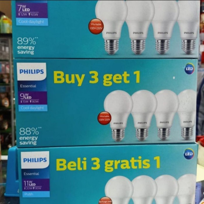 PHILIPS ESSENTIAL LED PAKET beli 3 gratis 1 PUTIH