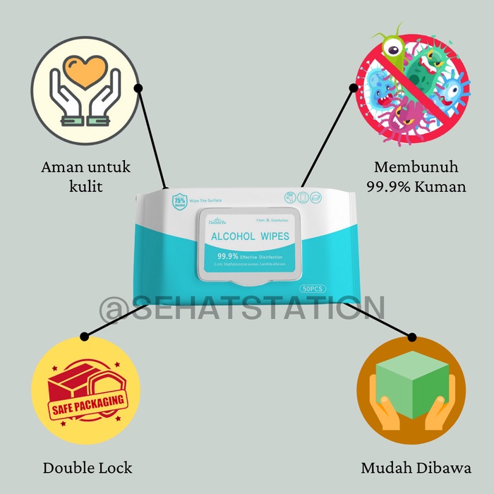 JTTOP" TISSUE BASAH CHANDO STERIL WIPES TISU BASAH ALKOHOL 75% DISINFEKTAN