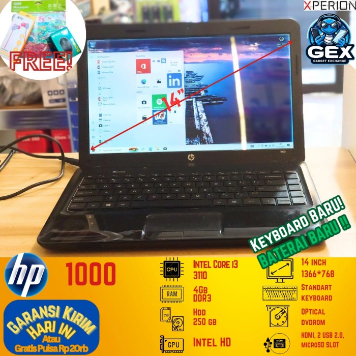 laptop HP 1000 core i3 ram 4gb gpu bekas mulus ada minus MURAH *
