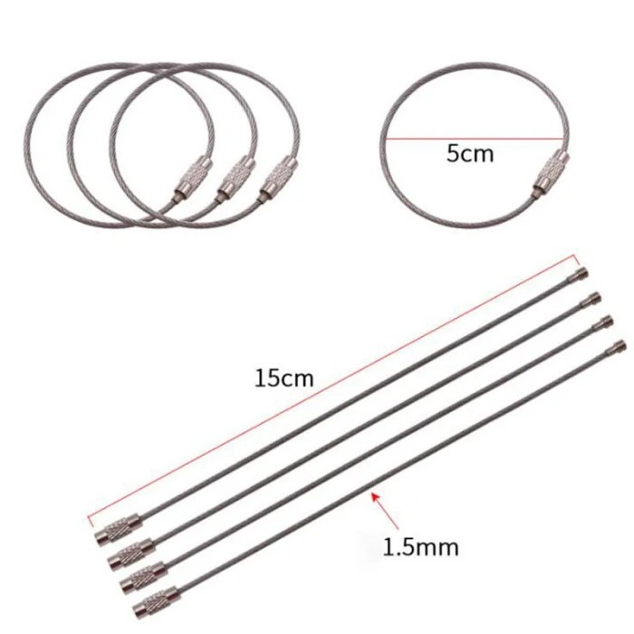 

(GoodSeller) Gantungan Kunci Tali Kawat Seling Besi Ulir Stainless 10 PCS