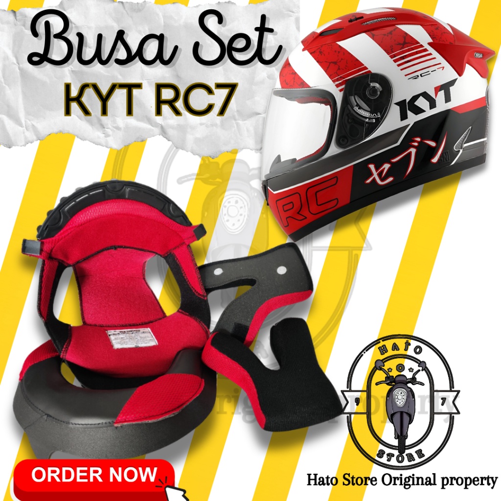DYSS Cheek Pad BUSA FULLSET Helm KYT RC7 Kancing Plastik Ukuran M L XL Warna Merah Hitam KYT Busa Se