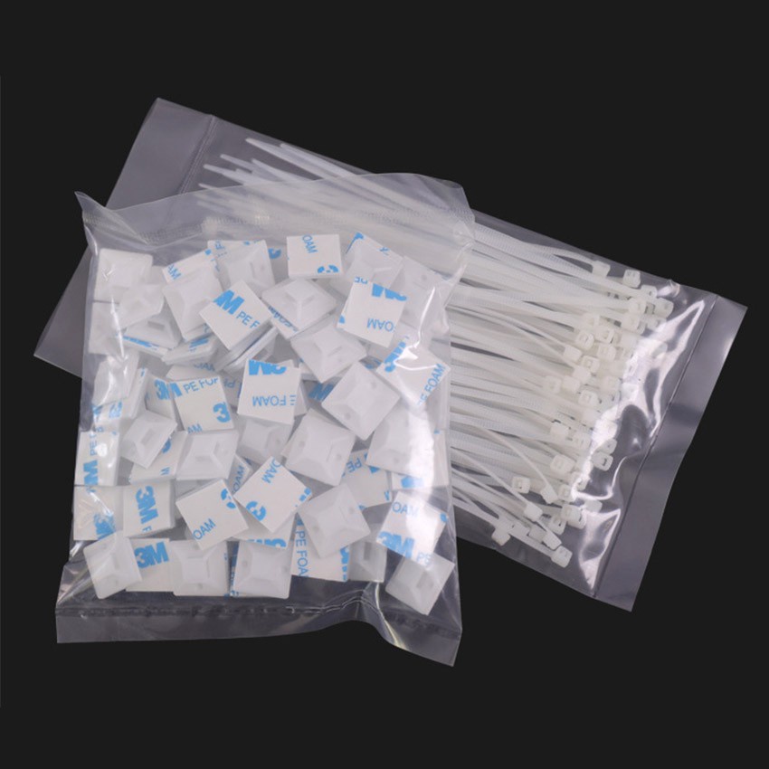Satu Klik Aja - 100pcs Kabel Ties + 100pcs Cable Ties Mount 20*20 mm 3M Tempel untuk Kabel Organizer