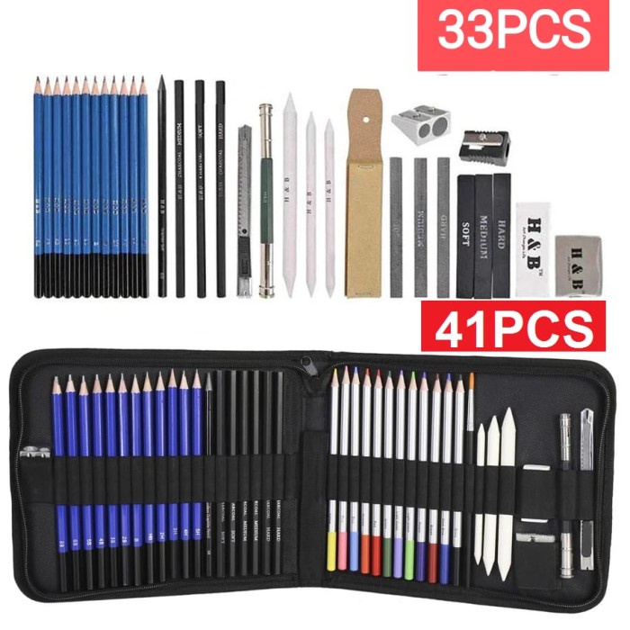 

33PCS/Set Sketch Pensil Pisau Penghapus dan Pensil Gambar untuk Pencil
