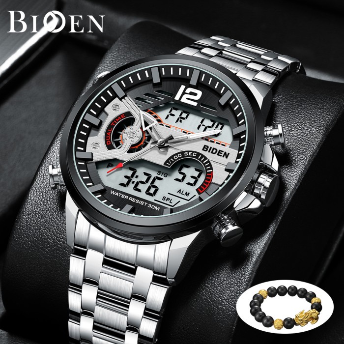 Biden Jam Tangan Pria Tali Stainless Steel Analog&Digital Bisnis Jam