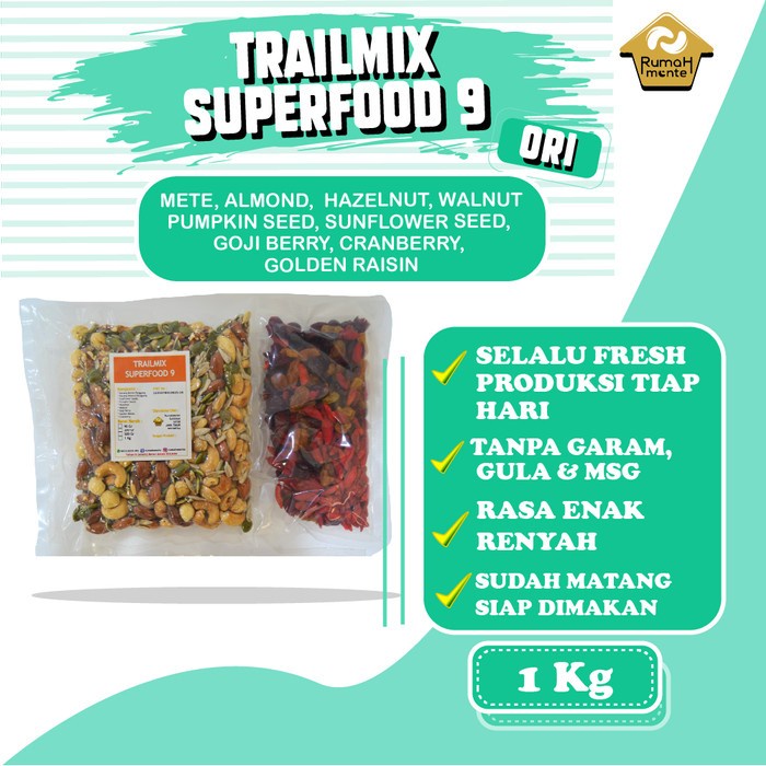 

(TopSeller) TRAILMIX 9 SUPERFOOD 1KG KACANG METE - ALMOND - HAZELNUT - WALNUT