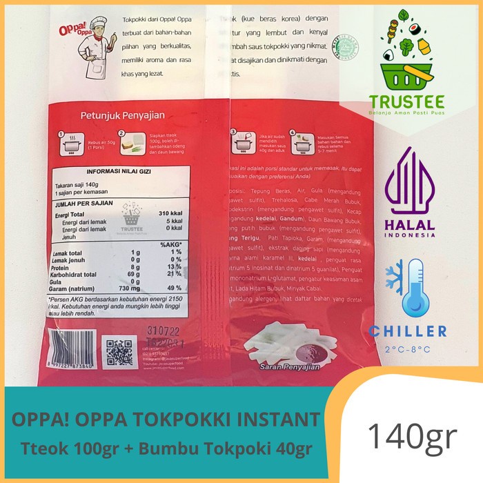 

(TopSeller) Oppa Tokpokki Tteokbokki tokpoki topoki 100gr + saus 40g Instant Halal