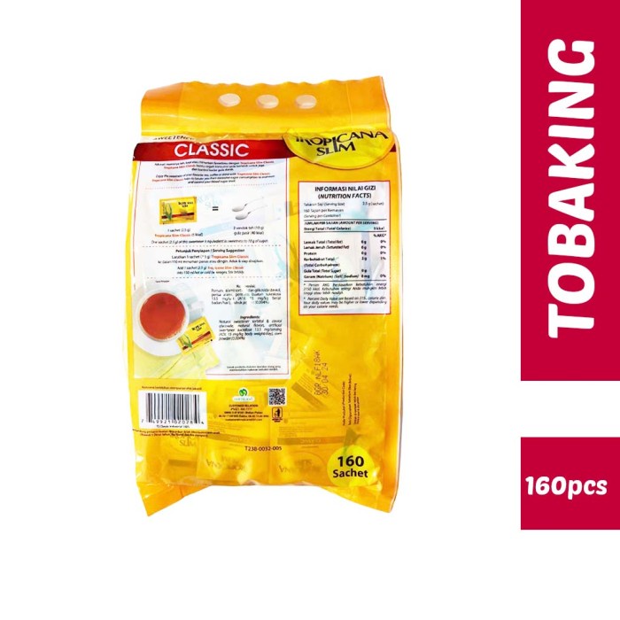 

Tropicana Slim Classic Sweetener 160 sachet Gula Jagung