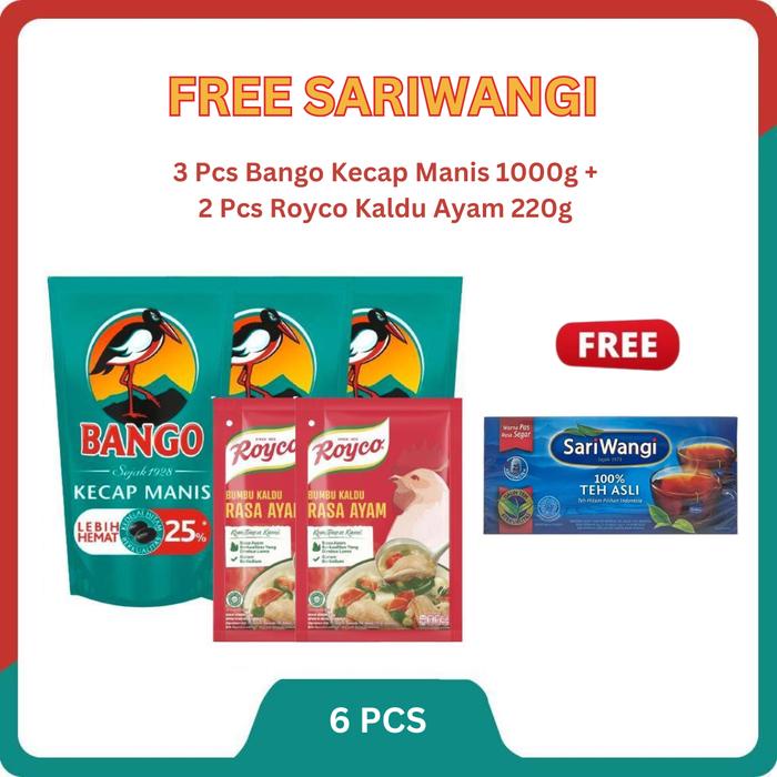

[FREE SARIWANGI] Buy 3 Bango Kecap Manis 950g + 2 Royco Bumbu Kaldu Ayam