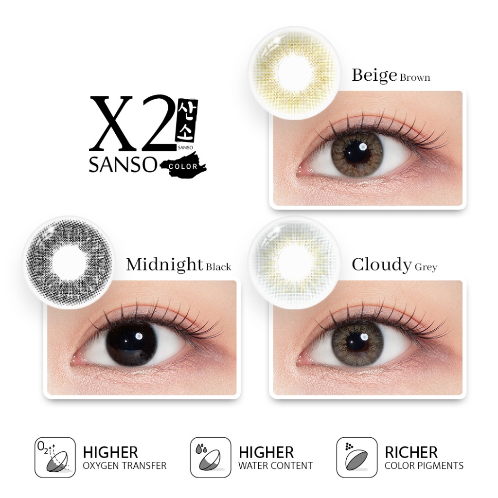 UM1 New X2 Sanso -Bee Brown Midnht Black Cloudy Grey X2 Softlens Soplen Grey Soflen Coklat