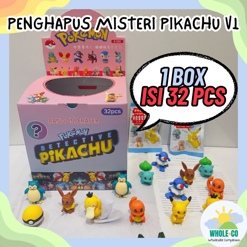 

(1 BOX ISI 32 PCS) Penghapus Misteri Paket Pikachu Versi 1 Premium Karakter Poke Cubone Lucu Unik