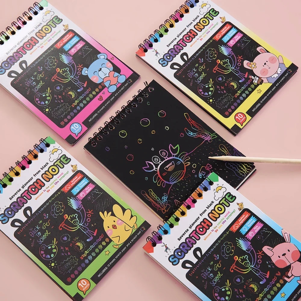 Rainbow Scratch Paper Children'S Art Book Black Diy Rainbow Art Paper Card Neon Scratch Book With