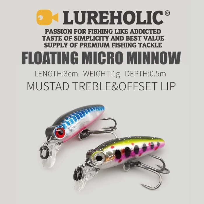 LUREHOLIC 3cm 1g mini floating micro minnow hard lure bait