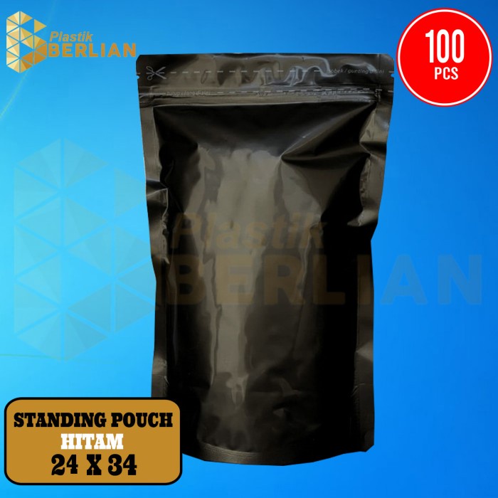 ada- Standing Pouch Hitam Black Klip Zipper 2200 24 x 34 cm 1 kg Kopi 100pc