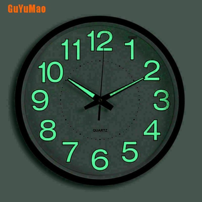 Jam Dinding Quartz Analog Bentuk Bulat Dengan Lampu LED Warna