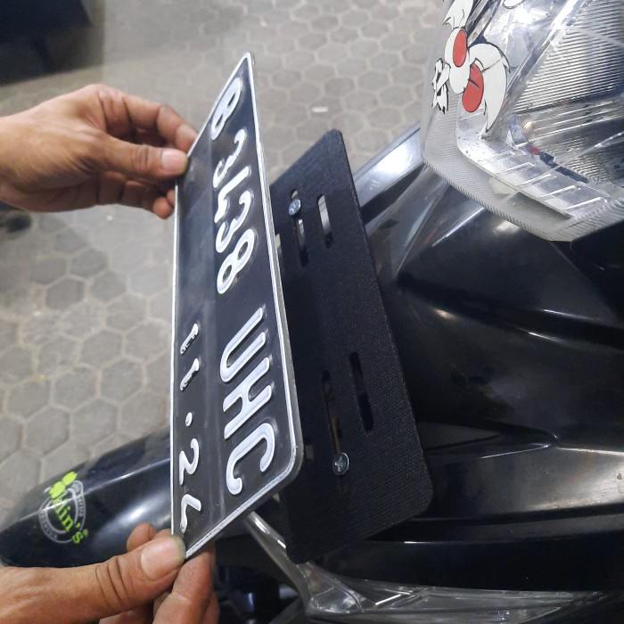 Frameless Plate Nomor MOTOR sistem V3LCRO dan 3M 9448a