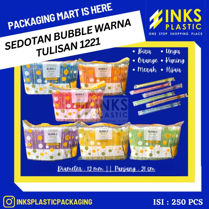 silahkan- SEDOTAN BUBBLE BOBA WARNA STERIL RUNCING 1221 (250 PCS)