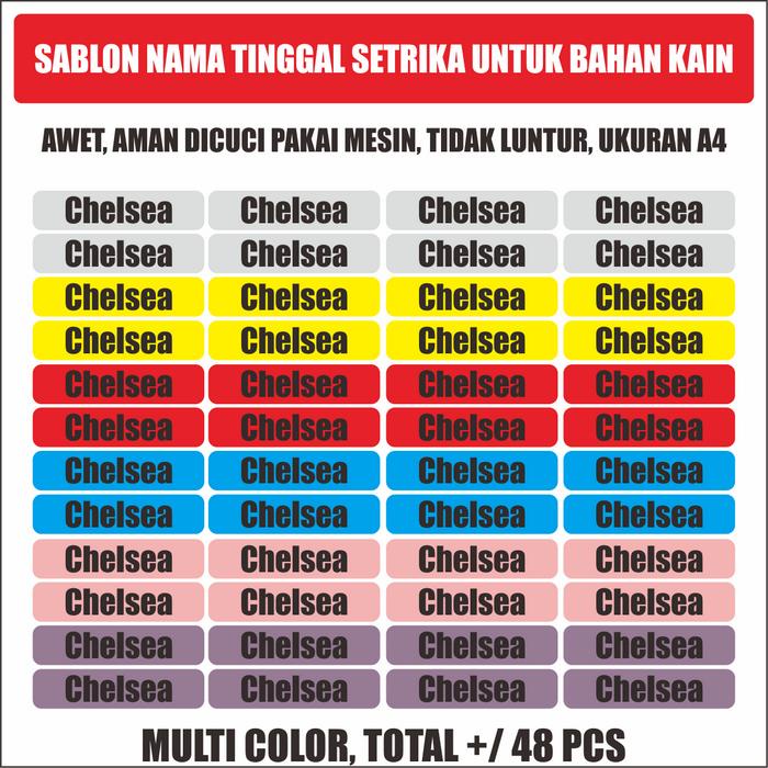

New BA076 Sticker Kain Custom Nama tinggal tempel pakai Setrika Isi Kurang Lebih 48 Pcs