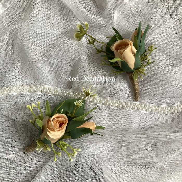 Ready Korsase Jas Bunga Corsage Wedding Murah Corsage Bunga Jas Pengantin - Nude Peach Flower Hadiah