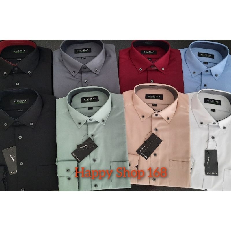 Kemeja Alisan Dobby Warna Slimfit Lengan Panjang