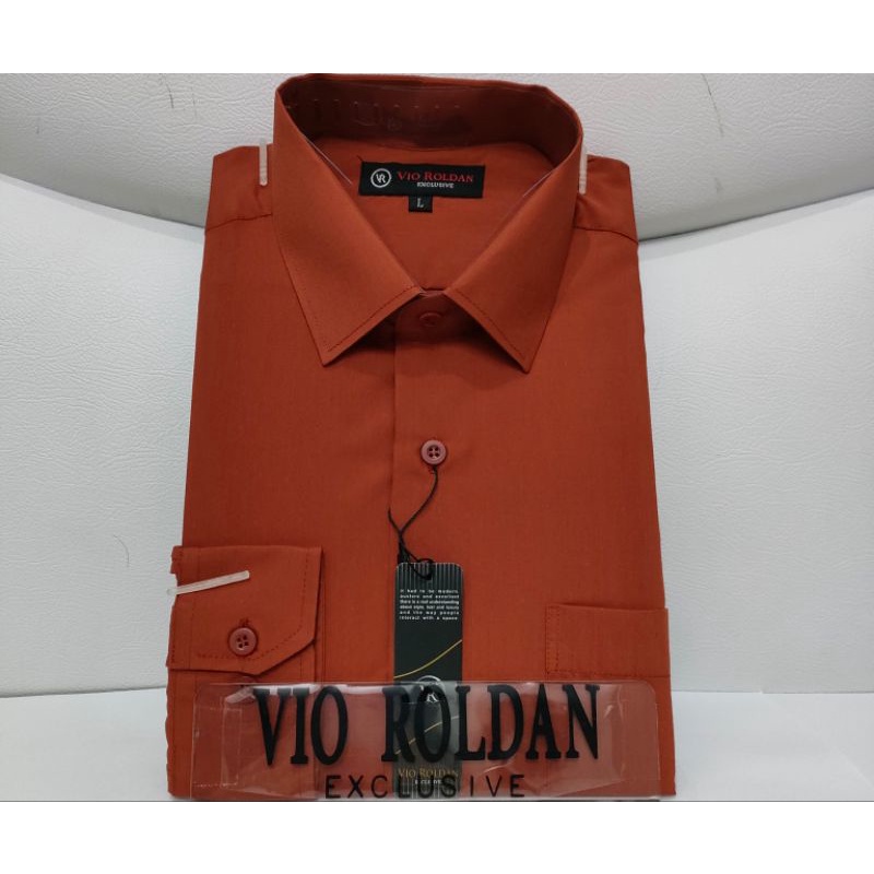 Kemeja Polos Pria Lengan Panjang Pendek Kemeja Katun Kemeja Formal Kemeja Pria TERRACOTA 3
