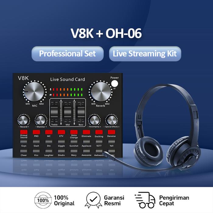 Ready Bonkyo V8K+Headset SoundCard set Bluetooth Audio Usb External Sound Card mic Mixer Bluetooth