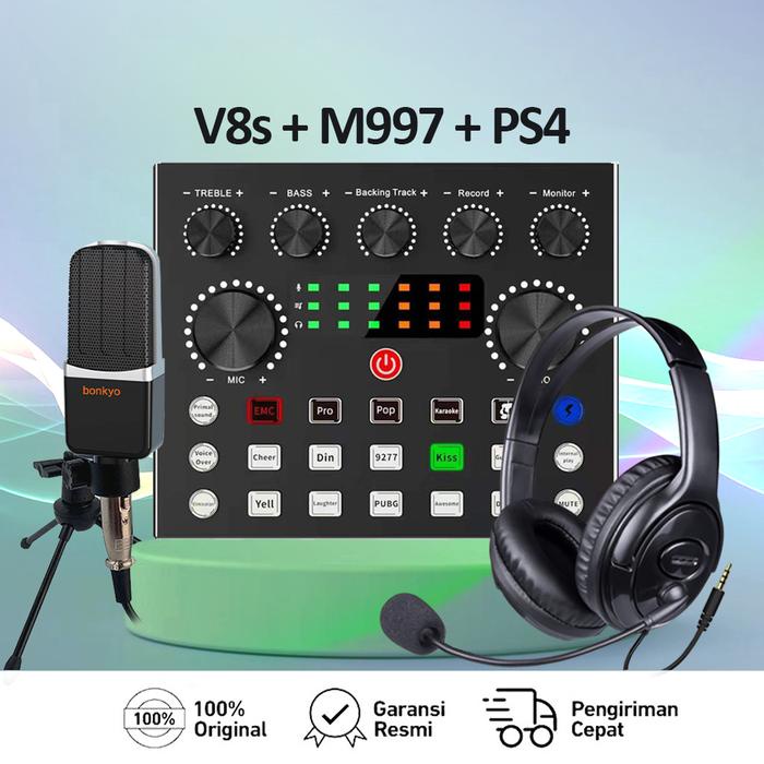 Ready Bonkyo V8S+M996+ Headphone Berkabel SoundCard set Bluetooth Audio Usb External - Sound Card